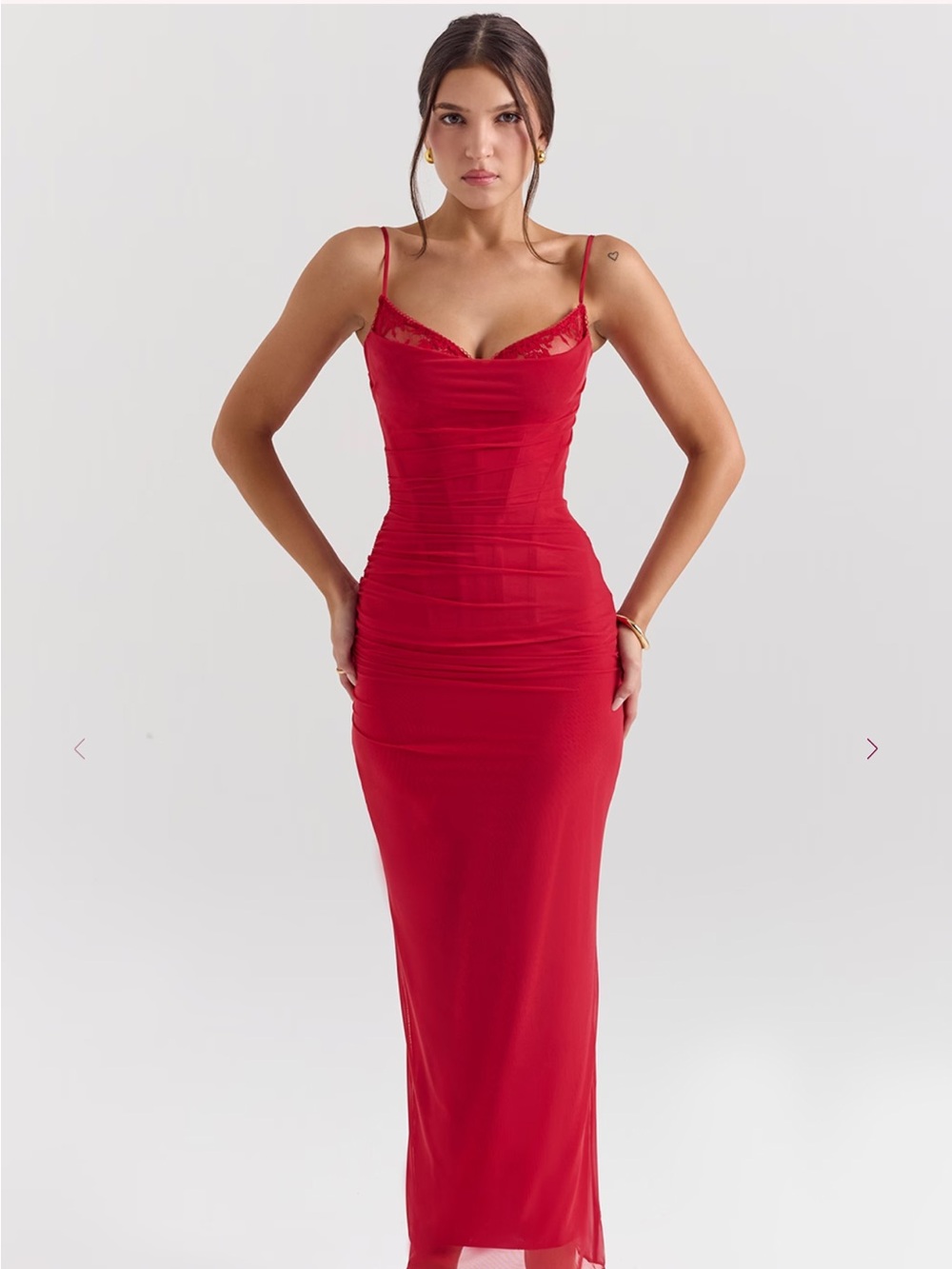House of CB Scarlet Lace-Trim Maxi Slip Dress